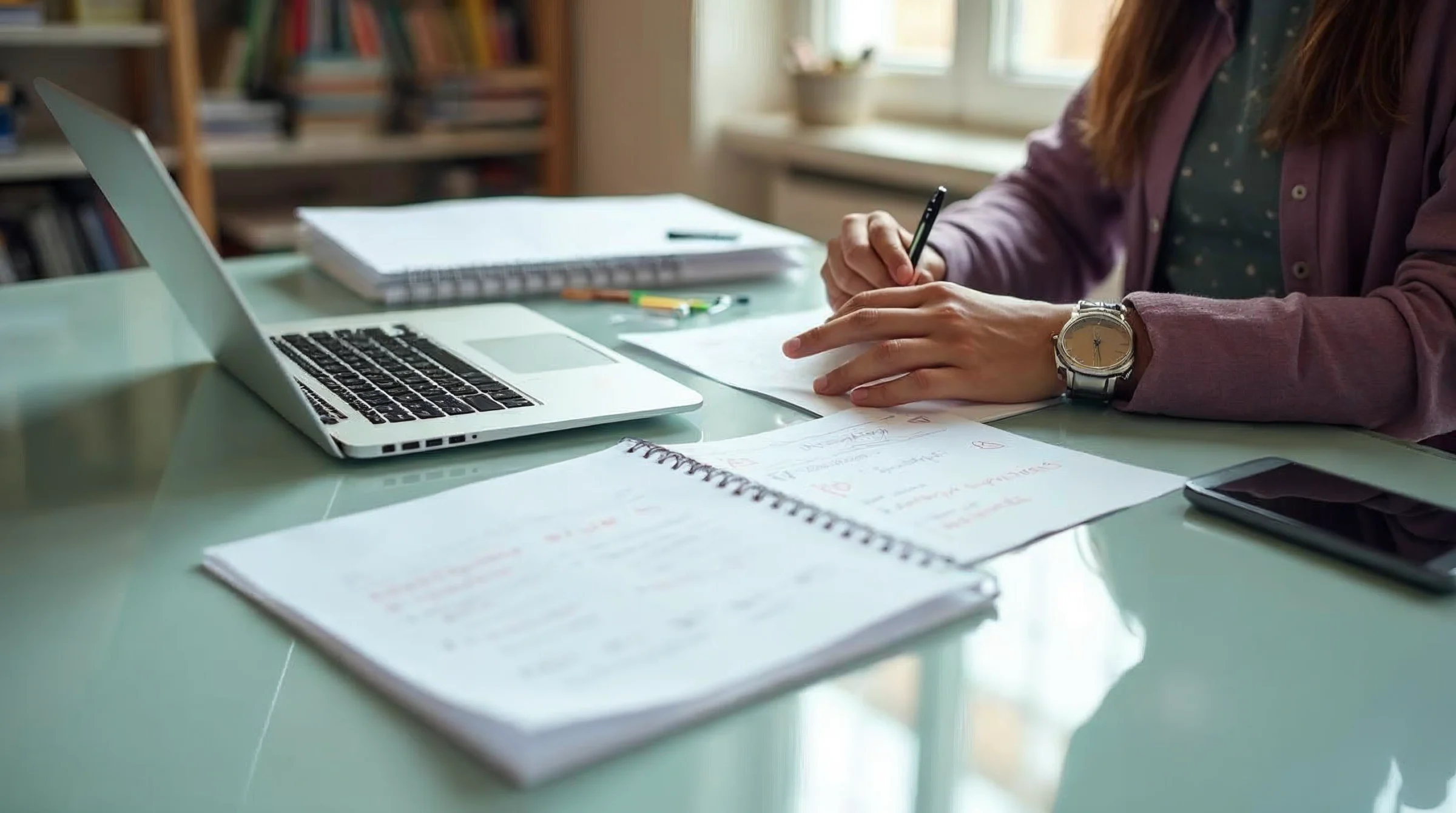 Étudiant préparant un dossier structuré pour convaincre une entreprise de le prendre en licence en alternance