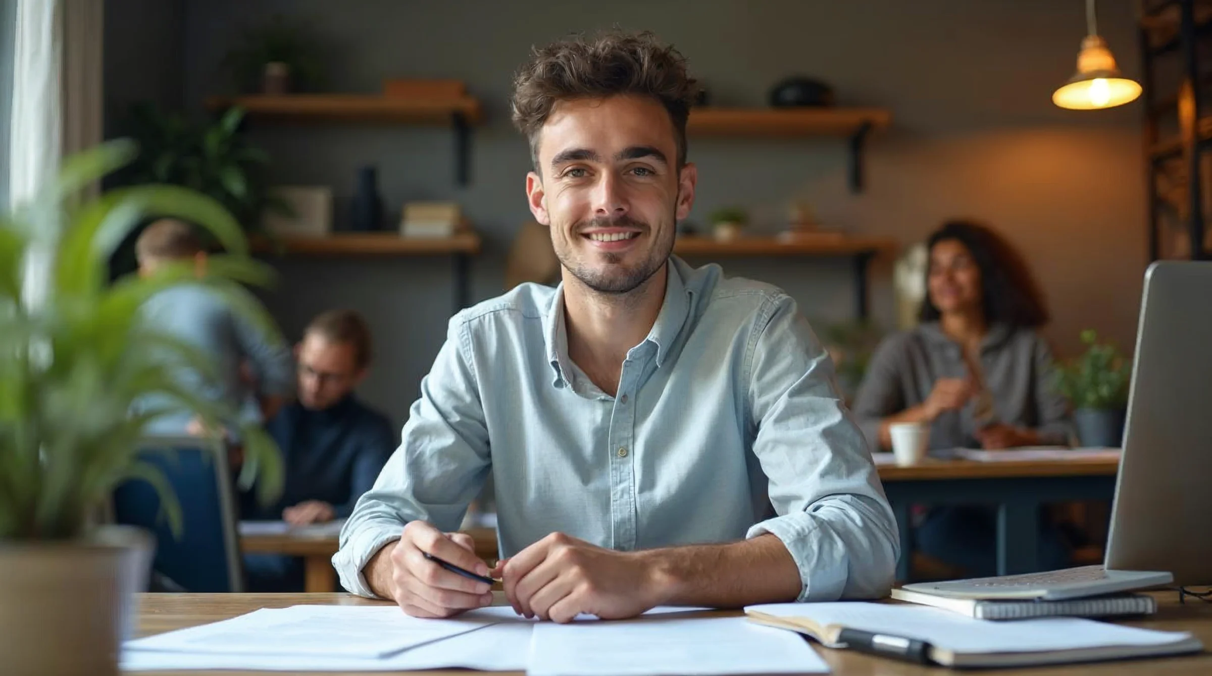 Candidat en recherche d’apprentissage préparant son profil et ses candidatures dans un cadre sobre et réaliste
