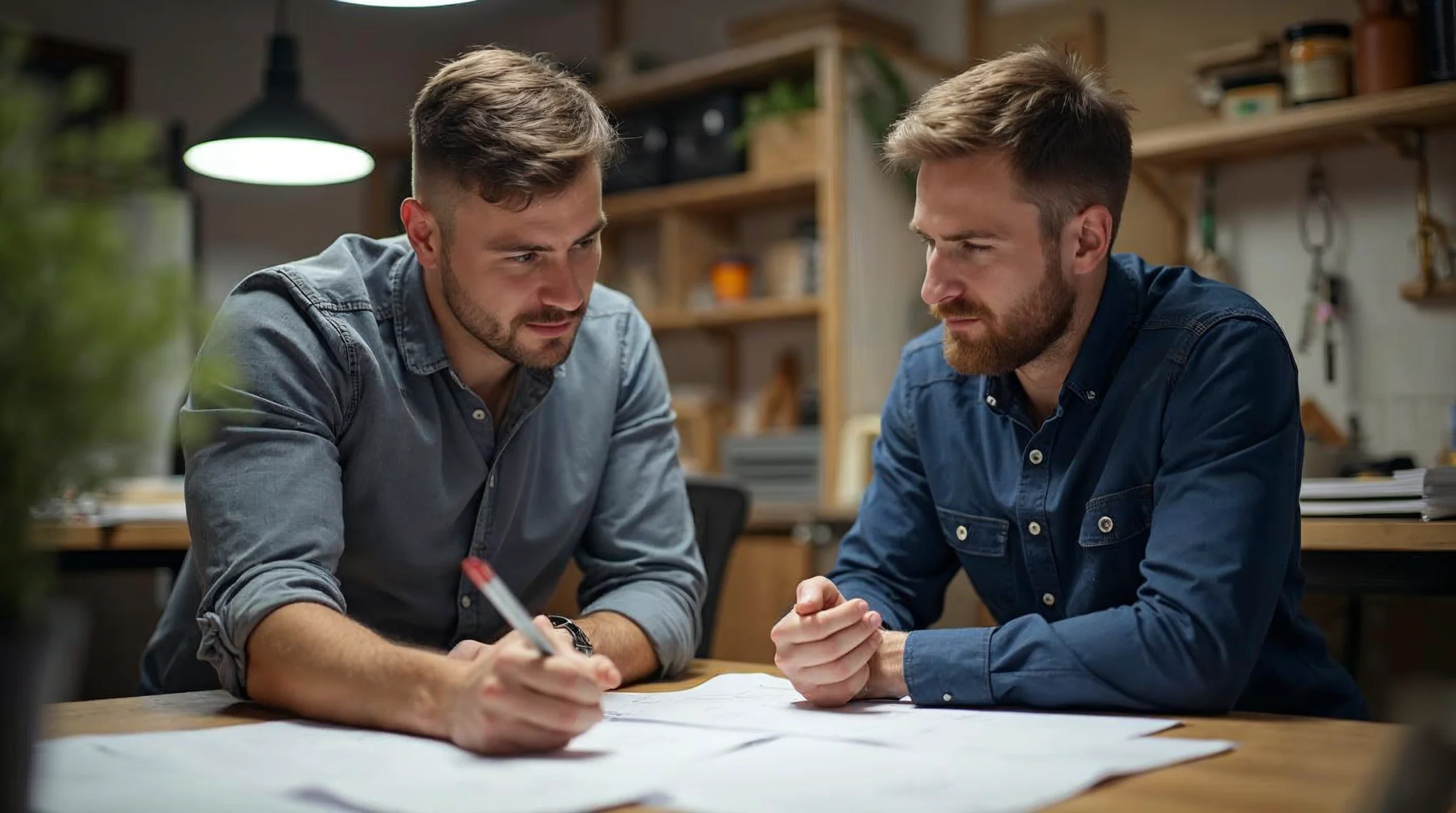 Échange sobre entre un candidat en alternance et un professionnel qui illustre le rôle du maître d’apprentissage en entreprise.