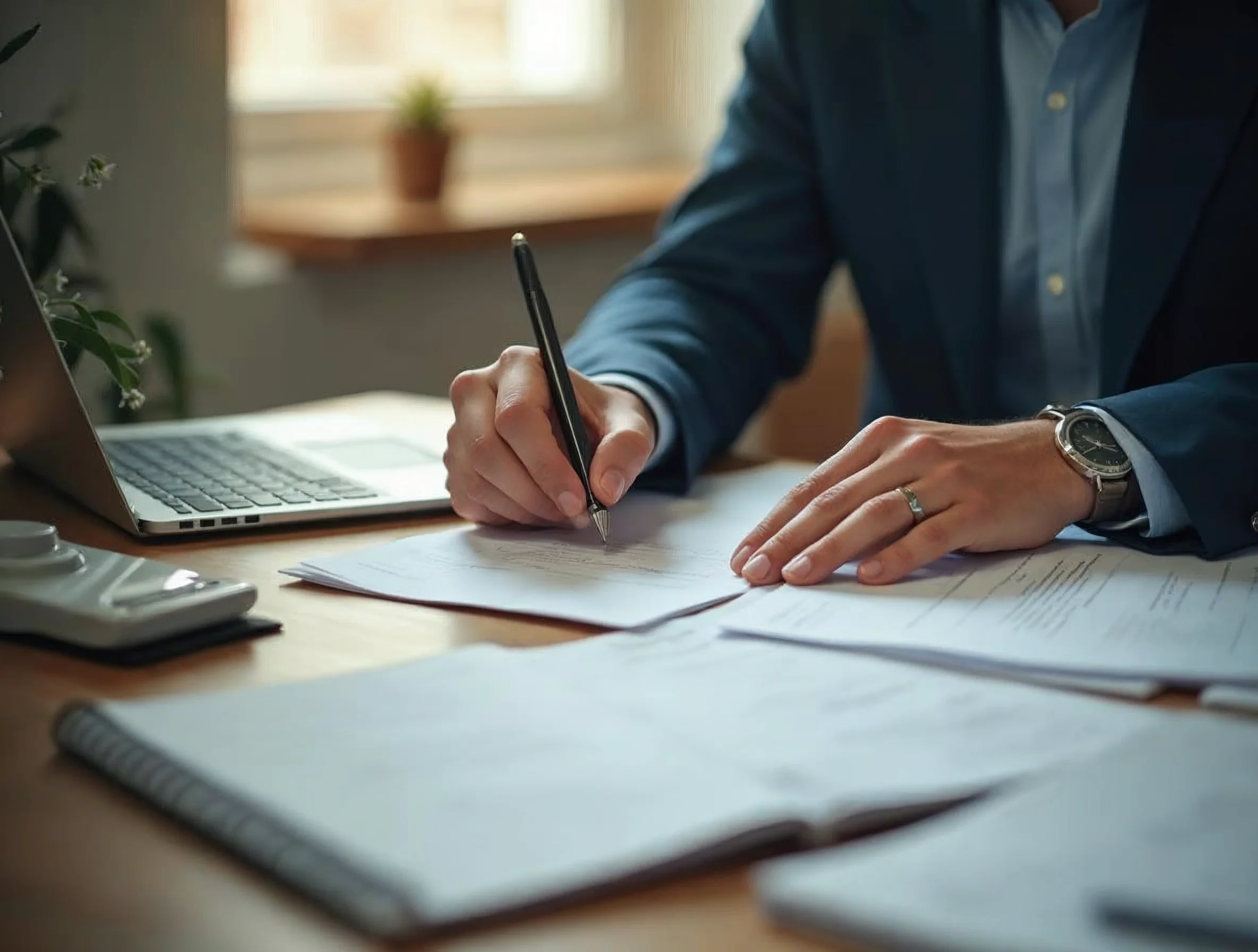 Améliorer les éléments clés de sa candidature d'alternance Candidat qui ajuste concrètement sa candidature d'alternance sur un bureau avec notes et documents.