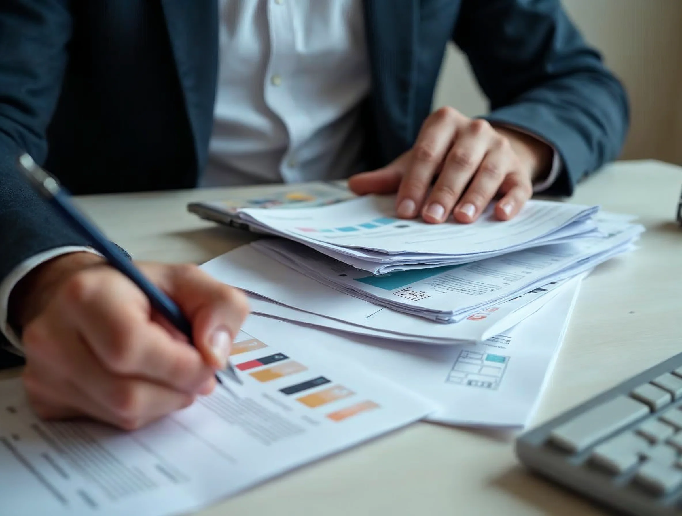 Clarifier le besoin avant la rédaction Mains d’un recruteur triant les informations nécessaires pour définir précisément un poste en apprentissage.