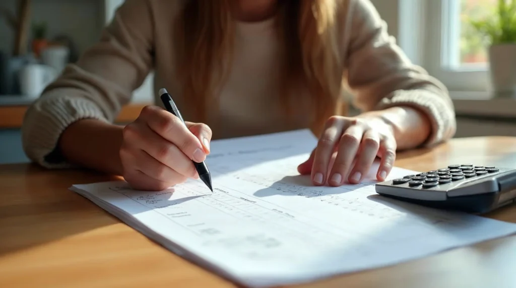 Apprenti comparant deux contrats et ses dépenses mensuelles avant de choisir une offre d’apprentissage.