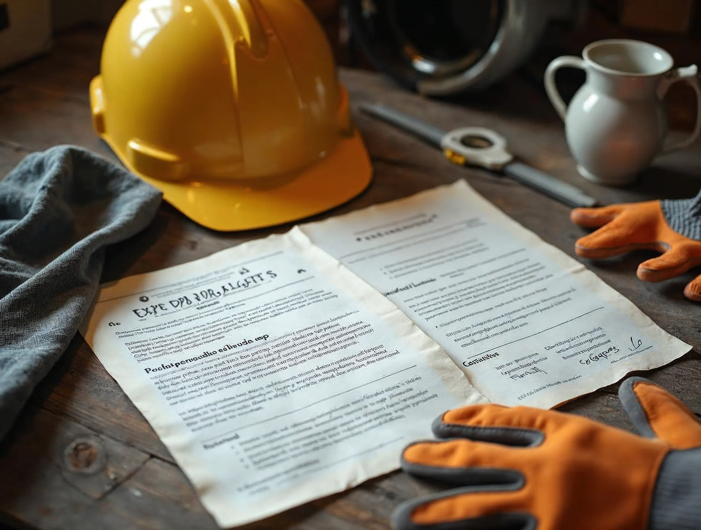 Documents de contrat et de convention collective posés avec des équipements de chantier pour comparer les règles applicables.