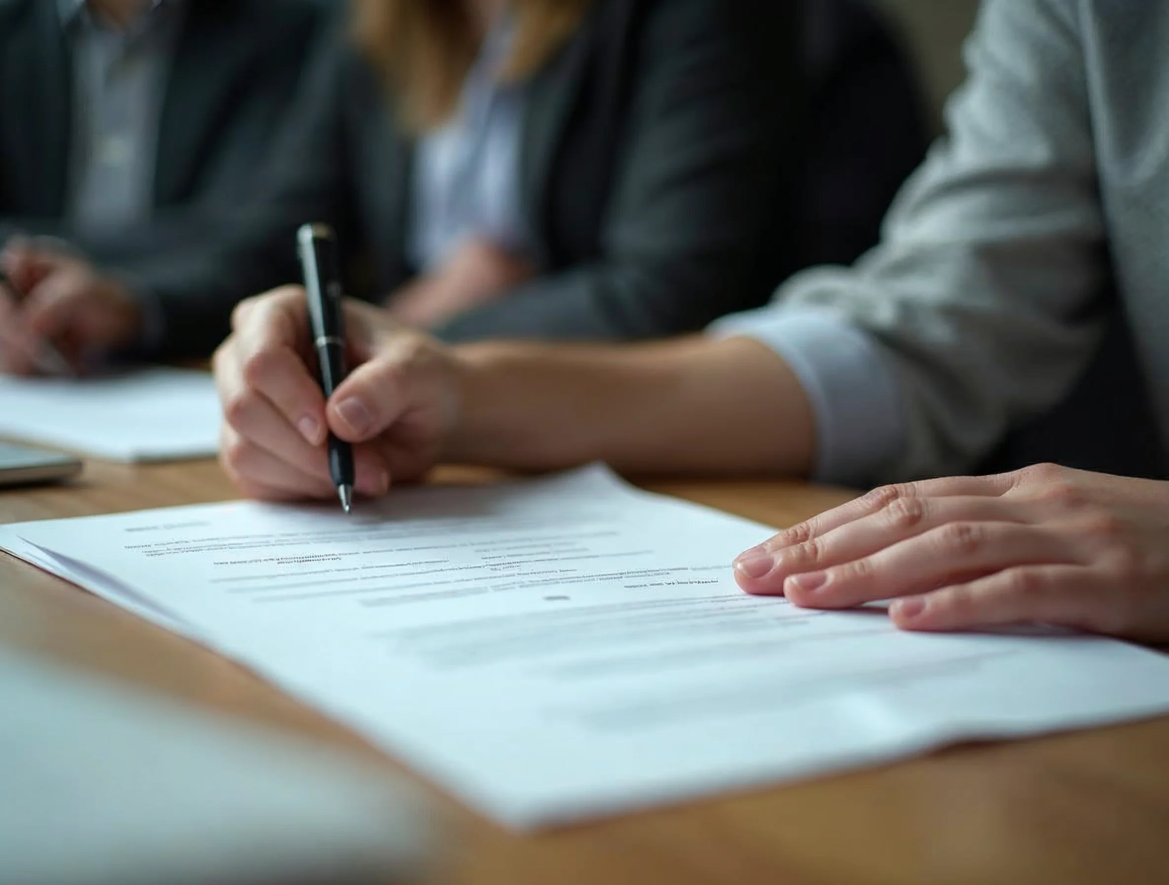 Des mains relisent un contrat d'apprentissage et une liste de vérifications avant signature.
