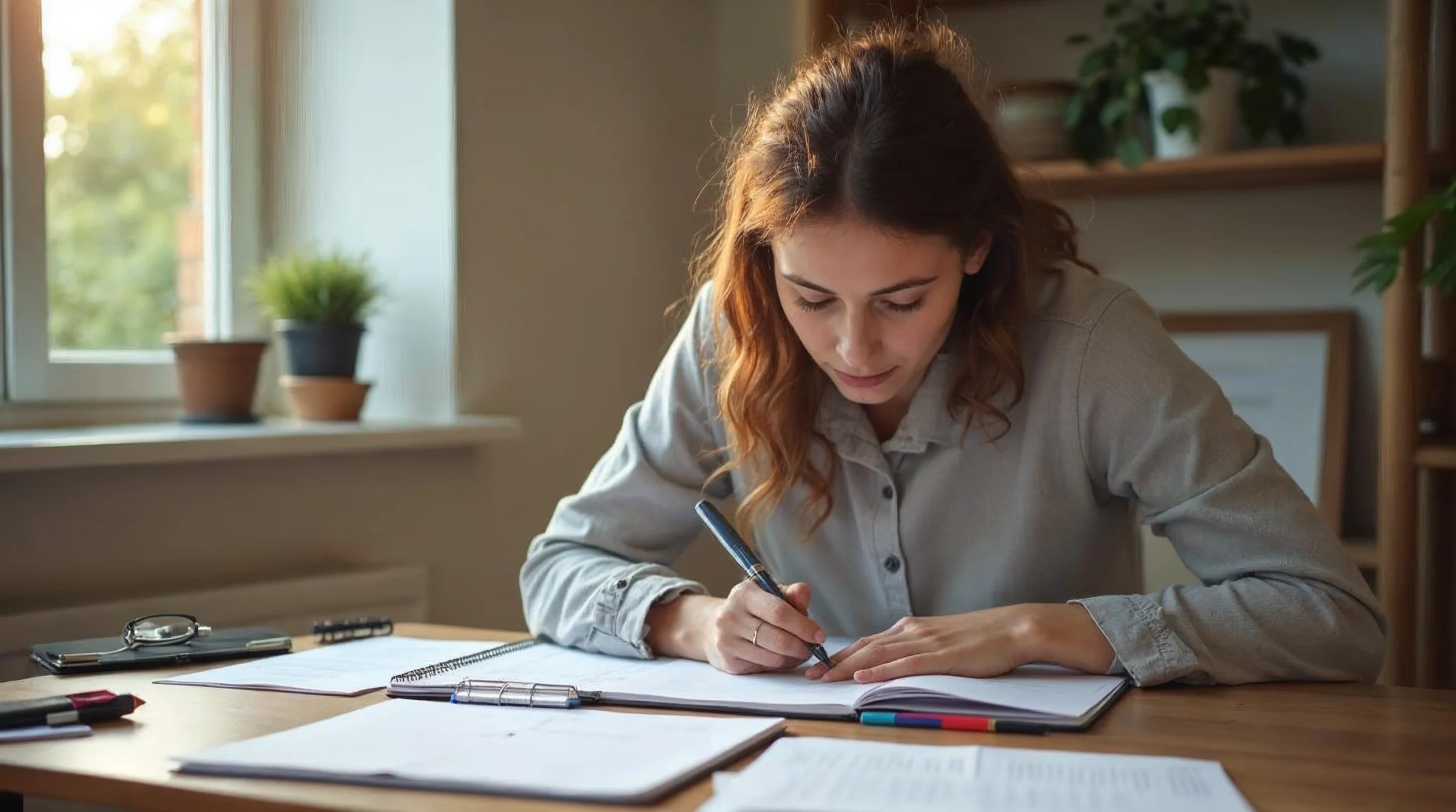 Étudiant en train de réorganiser sa recherche d'alternance avant la rentrée avec CV, notes et documents de formation.