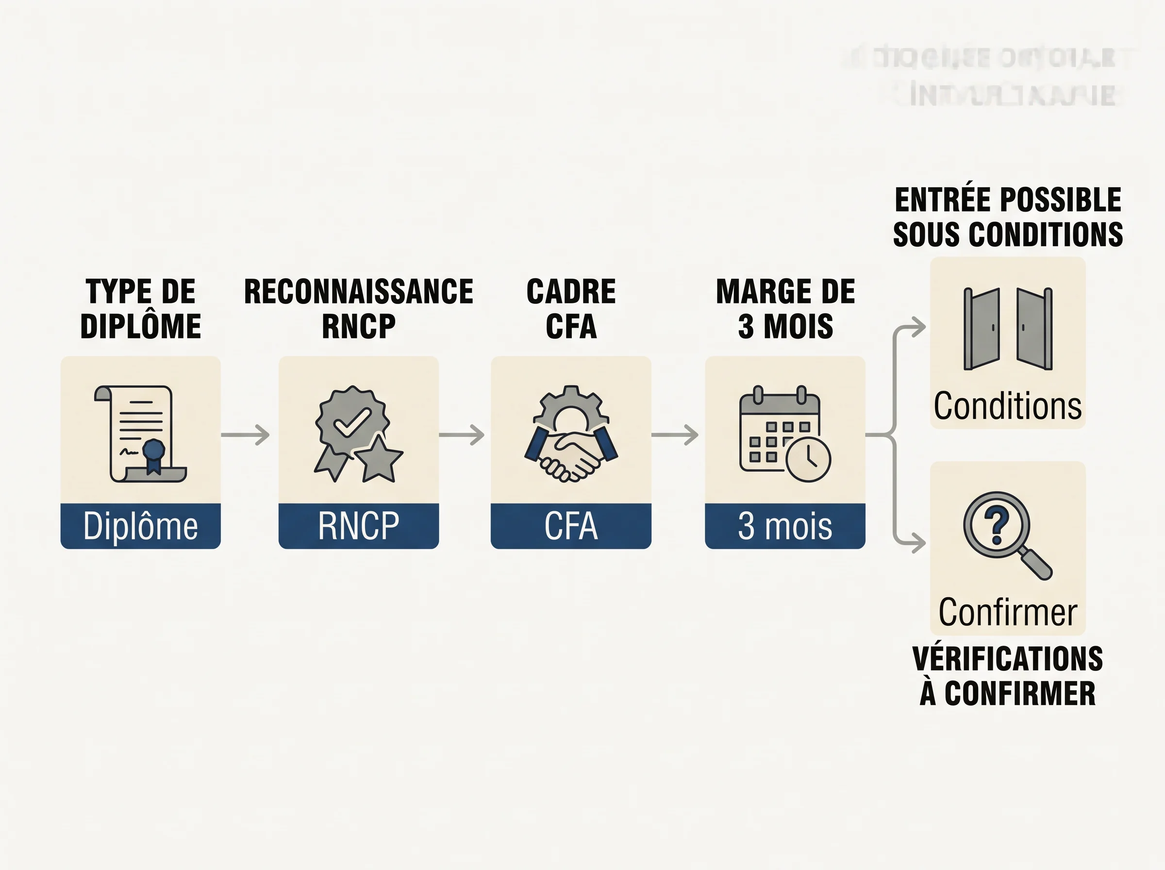 Vérifier la faisabilité d'une rentrée sans contrat Schéma simple pour vérifier si une licence en alternance peut commencer sans entreprise immédiate.