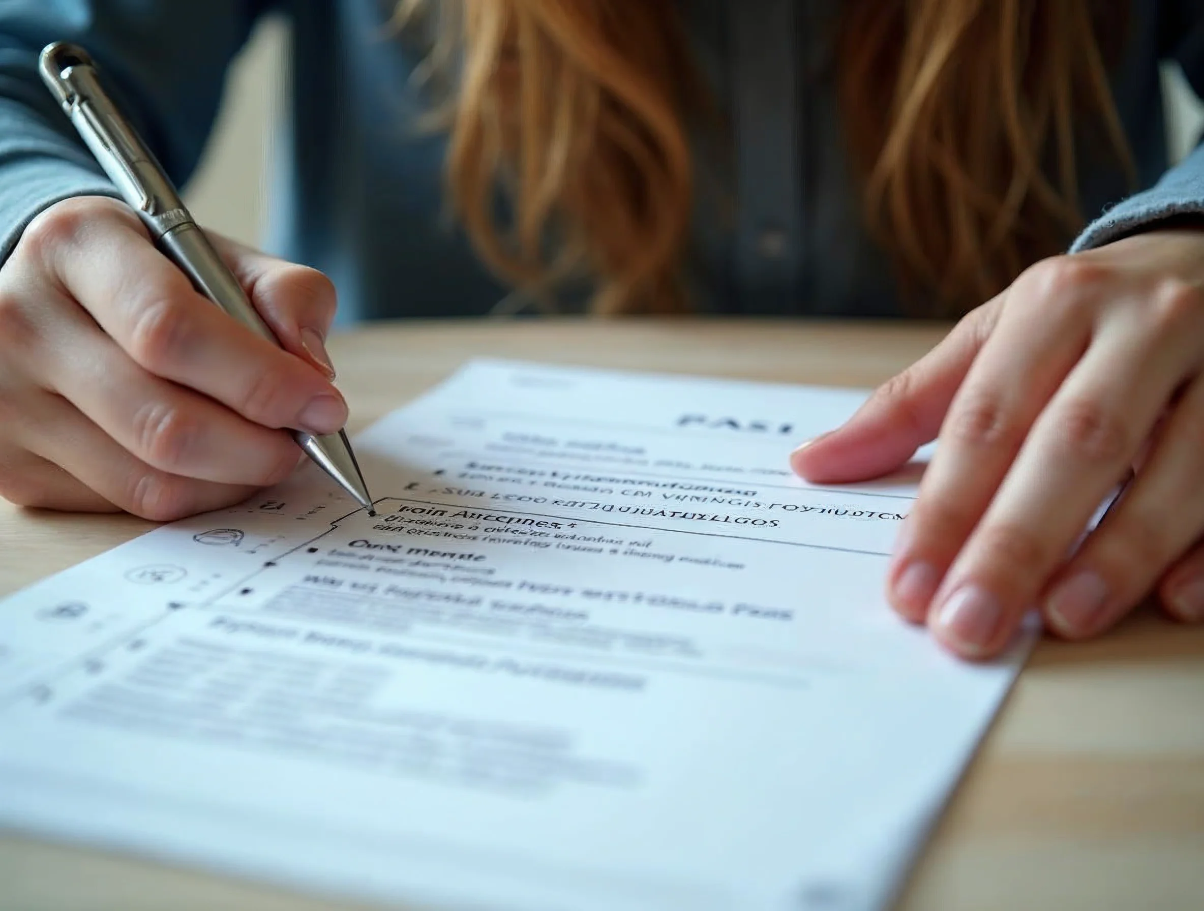 Recentrer ses candidatures sur des missions compatibles Mains d'un étudiant en train d'annoter son CV et de trier des candidatures pour une licence en alternance.