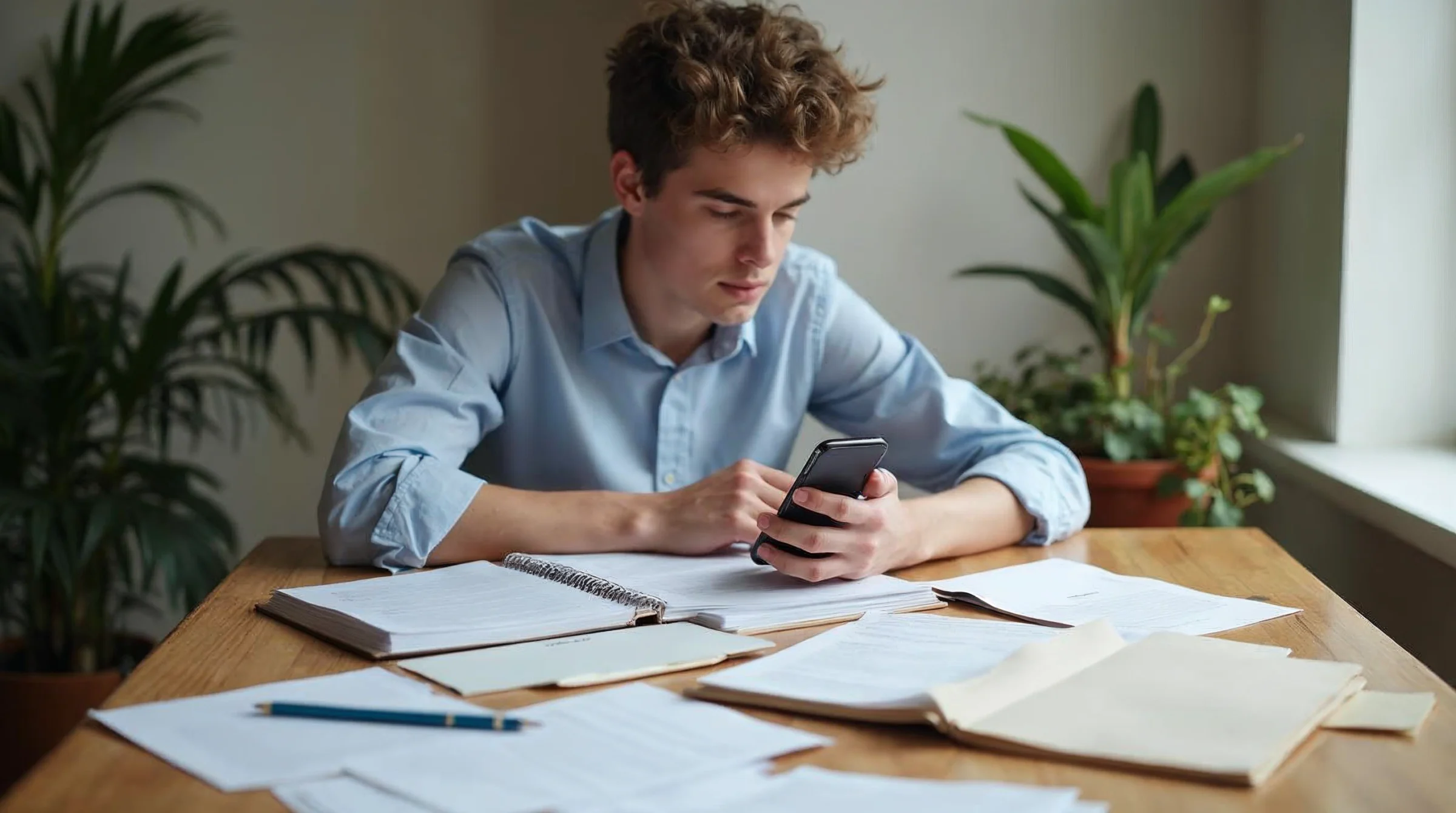 Jeune candidat préparant son dossier d'alternance et contactant son CFA avant la rentrée.