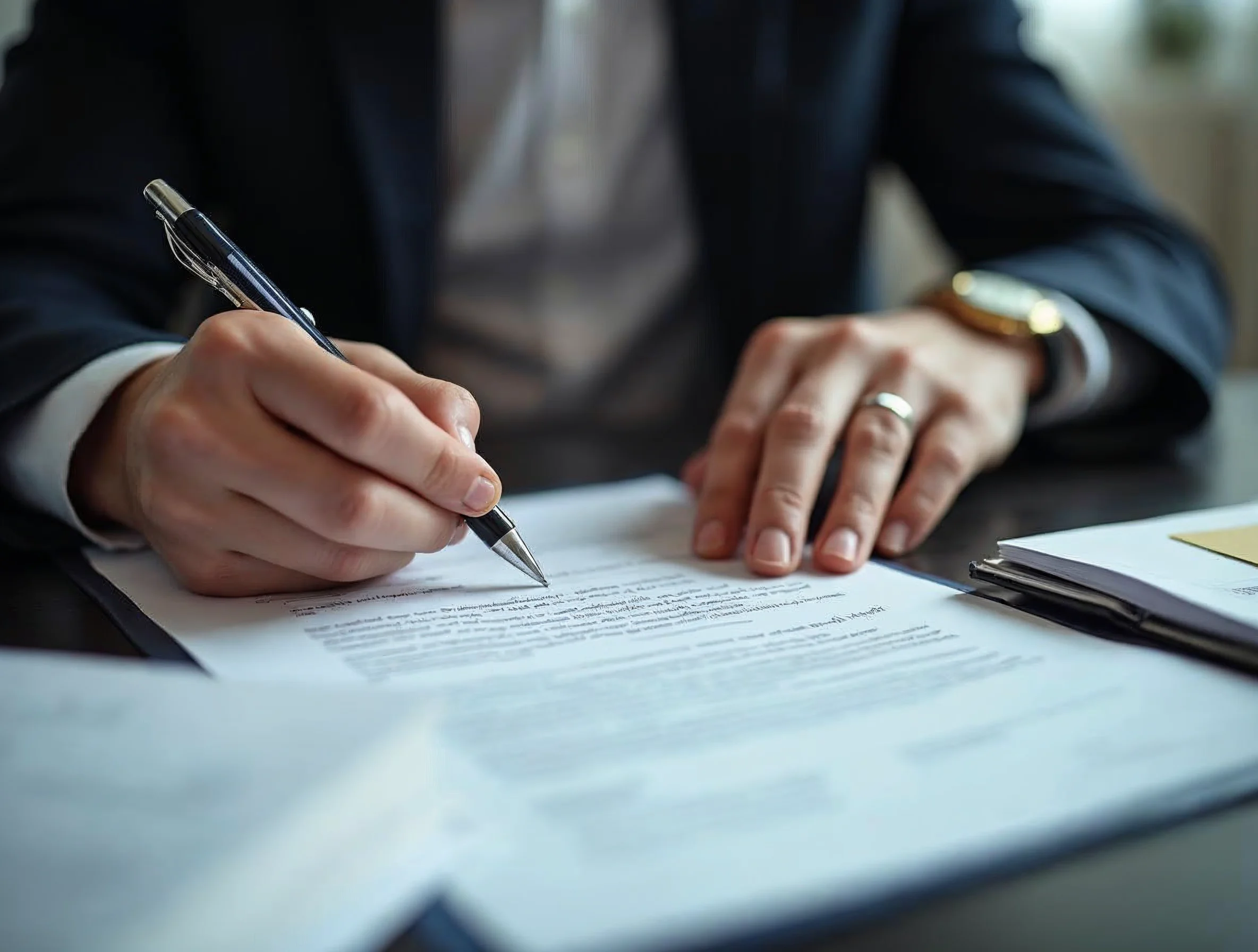 Vérifier les points sensibles du contrat avant signature Mains qui relisent un contrat d’apprentissage et vérifient les documents avant signature.