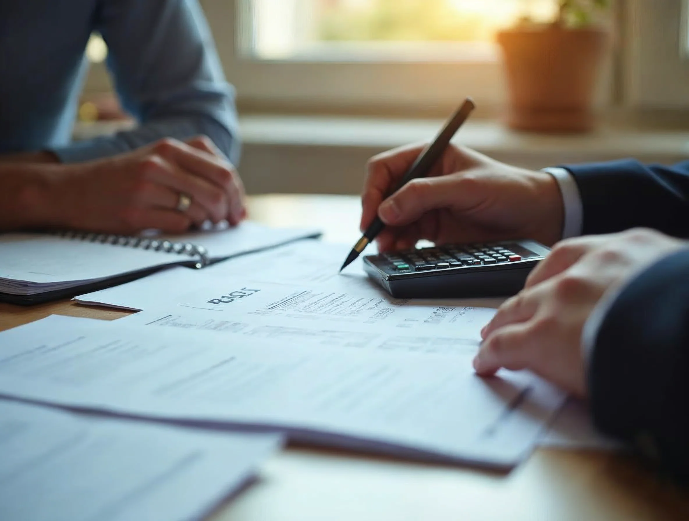Vérification finale du budget d’un apprenti avec checklist, calculatrice et dossier de recrutement.