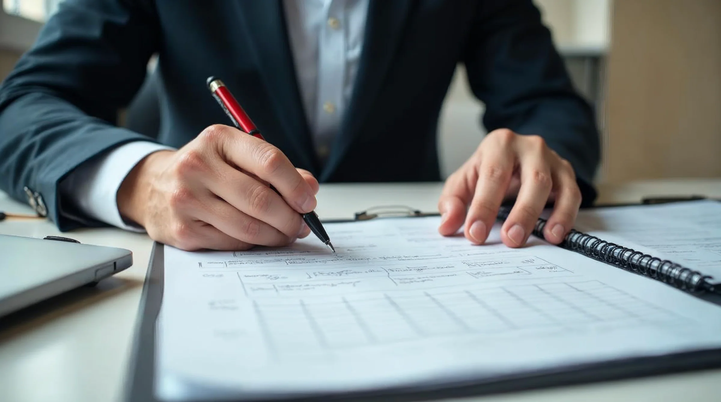 Responsable RH évaluant méthodiquement un profil candidat en apprentissage à partir d’un dossier et d’une grille simple.