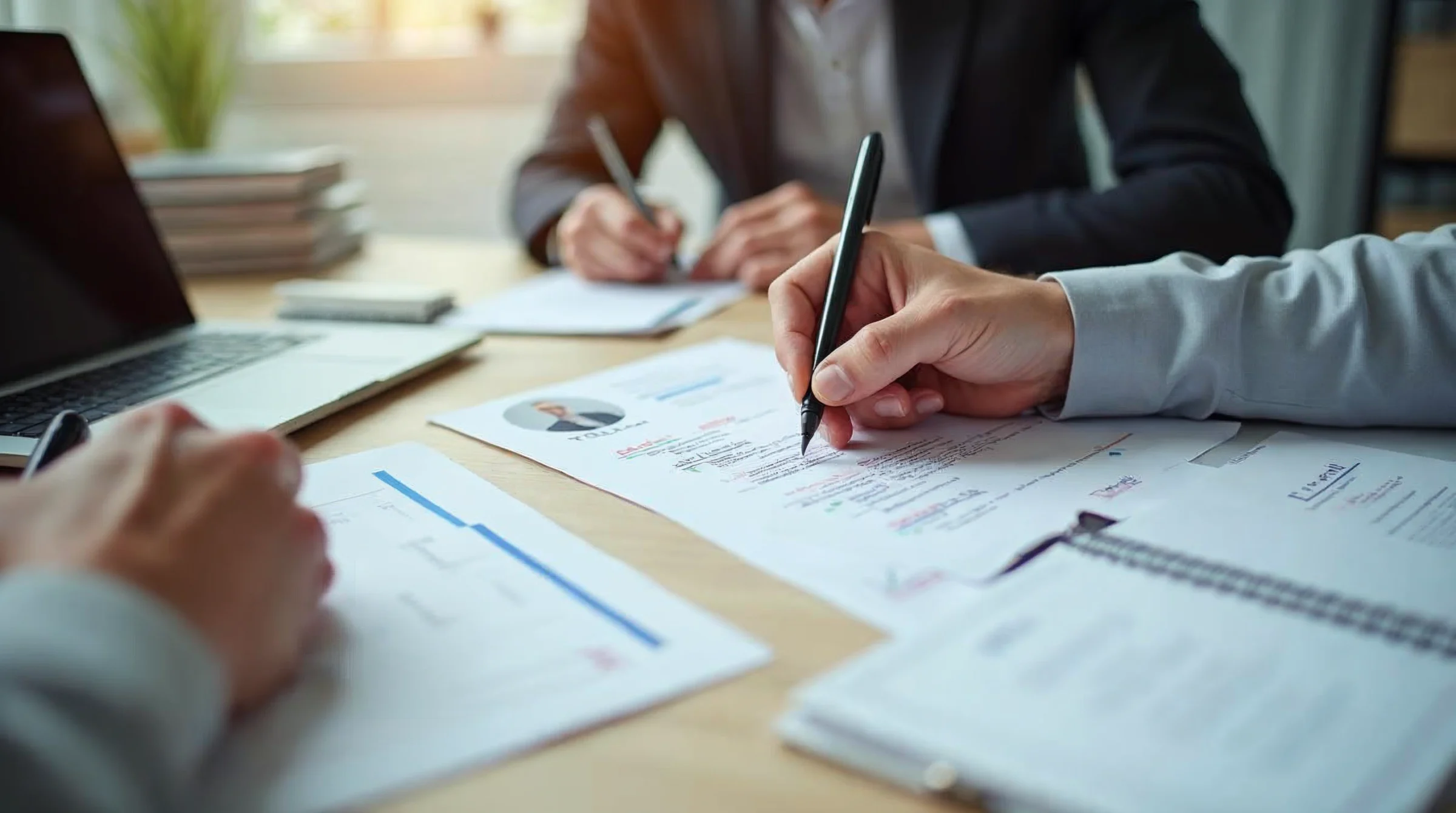 Employeur en train d’analyser un CV d’apprentissage avec une grille de présélection.
