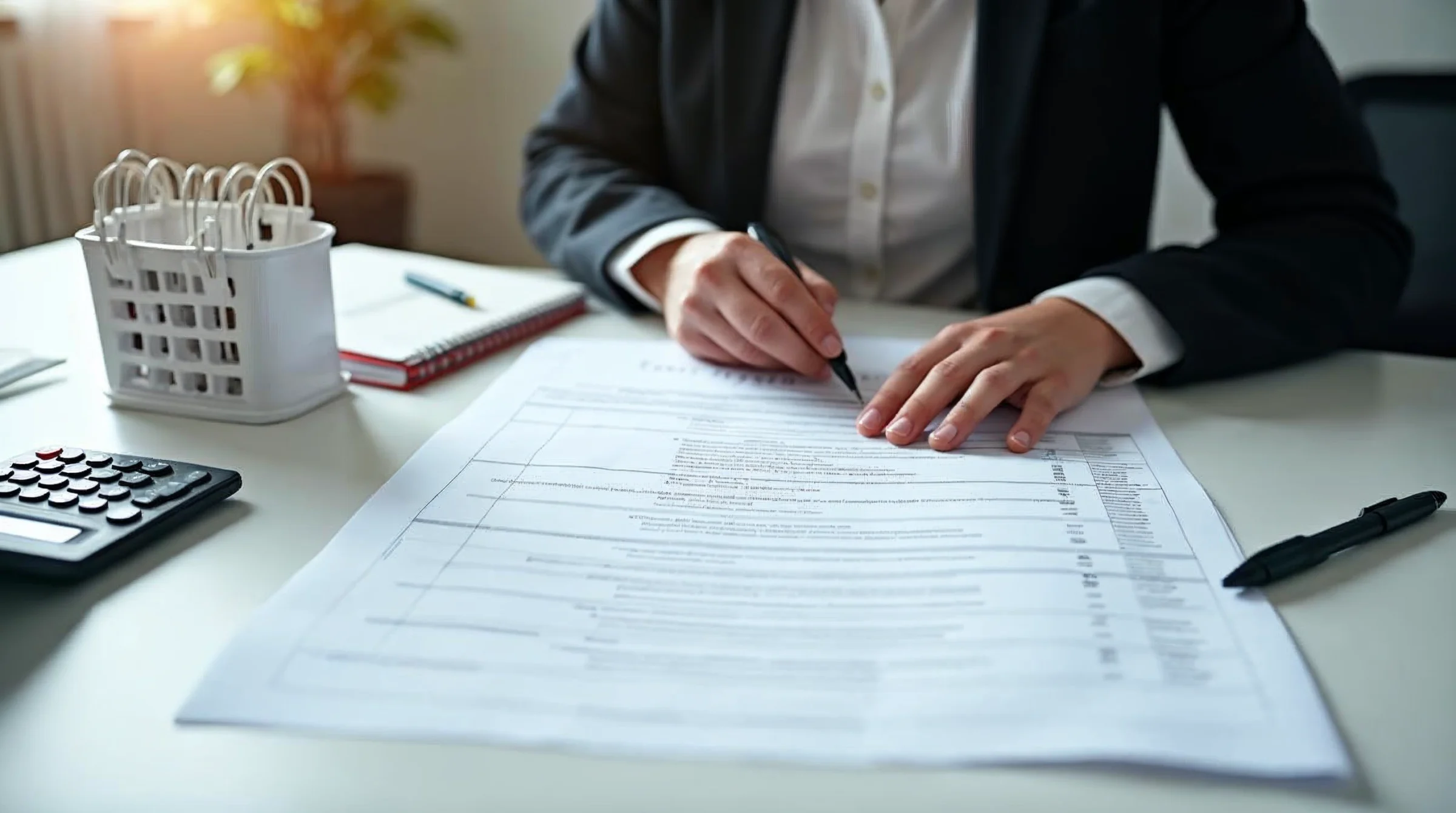 Responsable RH vérifiant un projet de contrat d’apprentissage avec calendrier 2026 et documents administratifs avant recrutement.