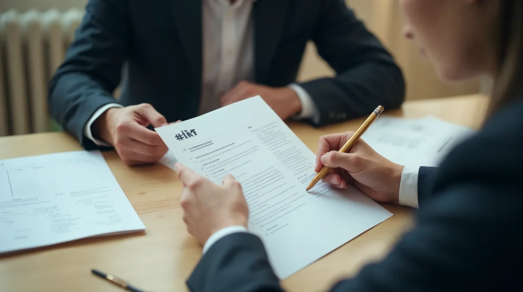 Recruteur examinant un CV d'apprenti très débutant avec des notes de lecture et des repères de poste.