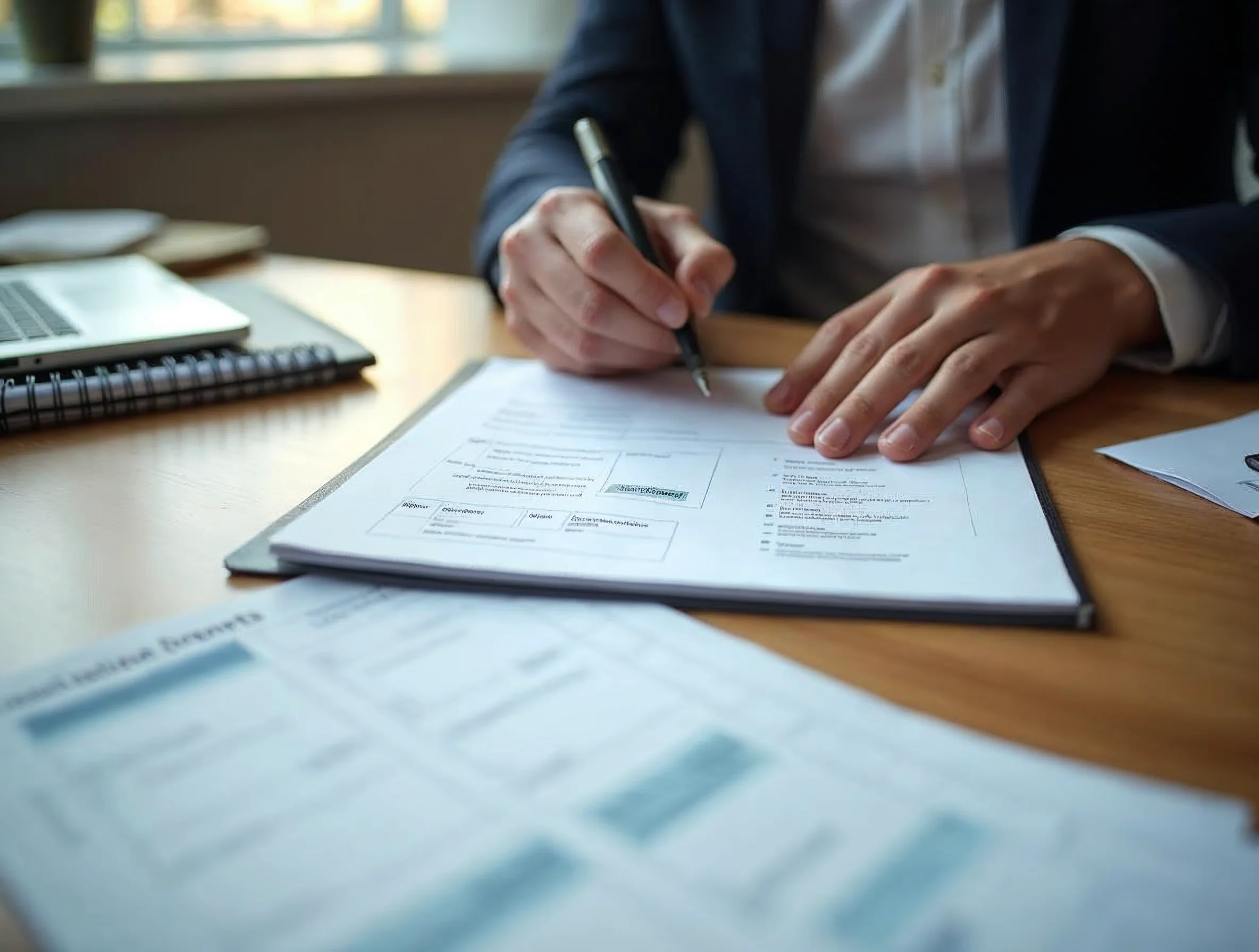 Cadrer le poste et les critères avant l’entretien Préparation d’un entretien d’apprentissage avec fiche de poste, critères d’évaluation et documents de cadrage sur une table.