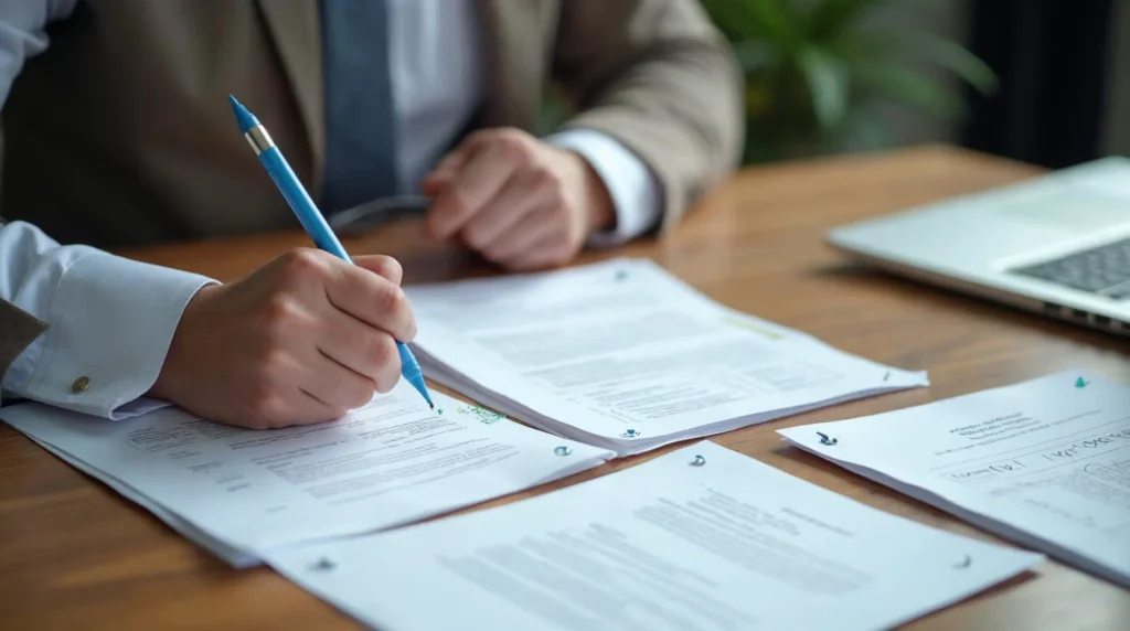 Recruteur examinant ensemble un CV, une lettre et un projet d'apprentissage pour évaluer la cohérence d'une candidature.