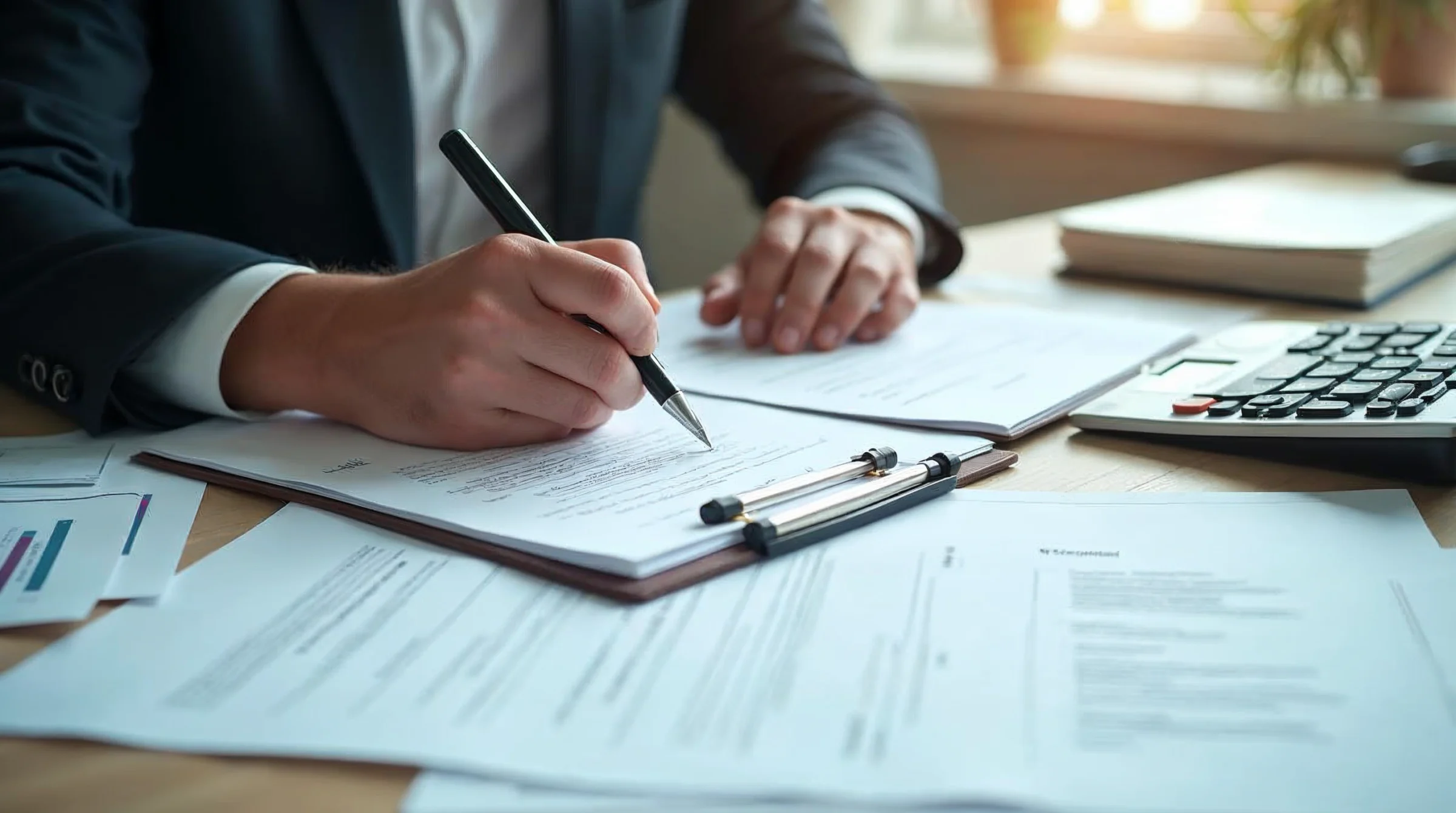 Employeur vérifiant un dossier d’apprentissage avec documents et critères d’éligibilité sur un bureau.
