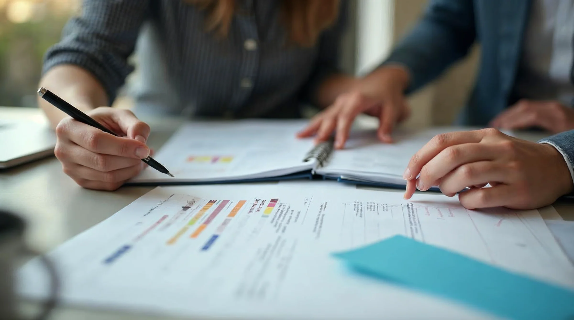 Responsable d’association vérifiant un dossier d’embauche d’apprenti avec calendrier et documents administratifs.
