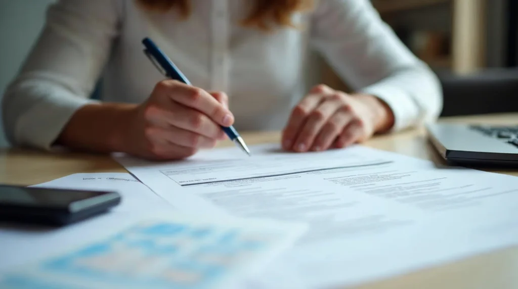 Employeur préparant un dossier de contrat d’apprentissage avec formulaire et pièces justificatives avant envoi.