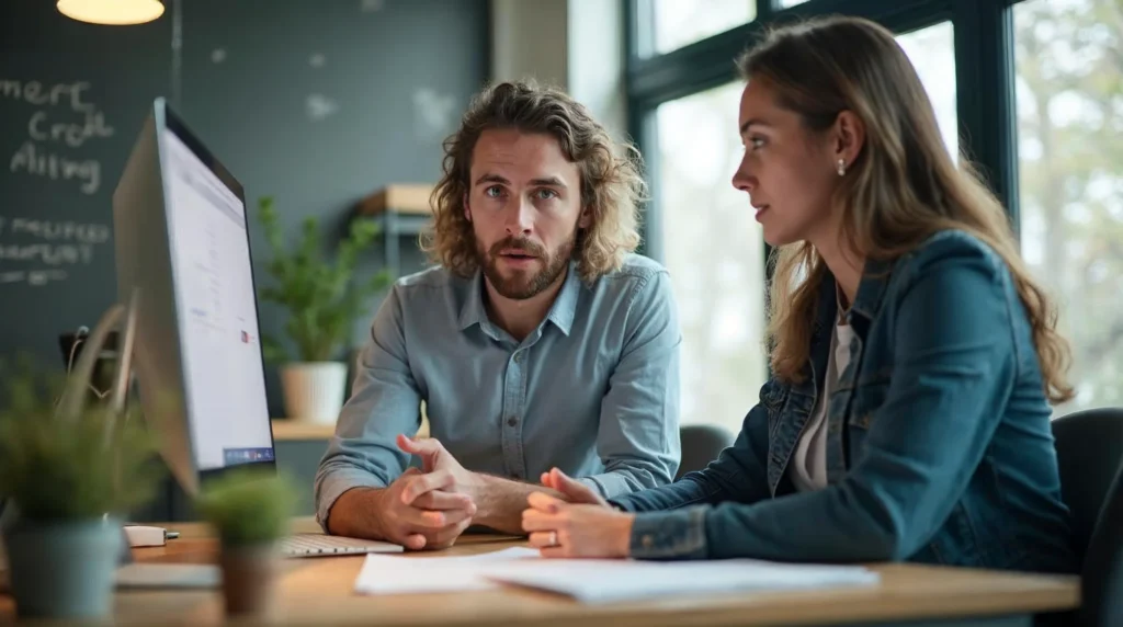 Un tuteur accompagne un apprenti sur des missions concrètes dans une PME.