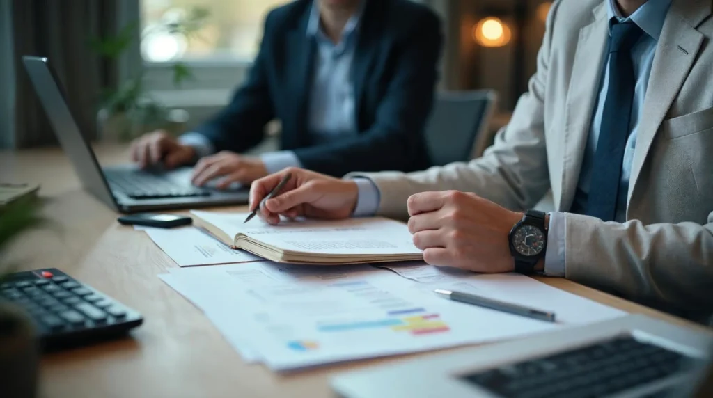 Employeur de PME vérifiant un dossier d'apprentissage, un calendrier et des documents administratifs avant recrutement en 2026