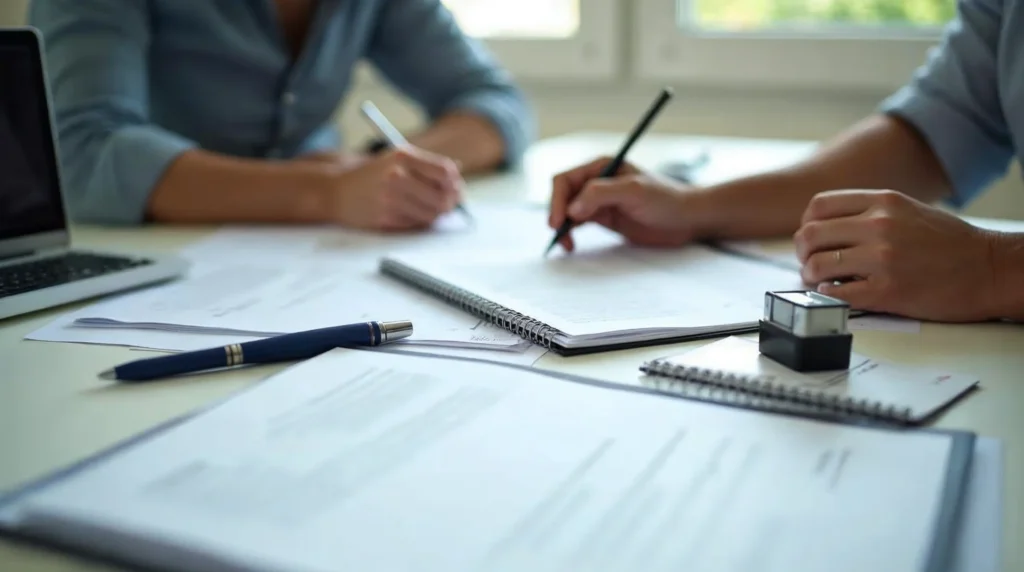 Préparation d’un dossier de contrat d’apprentissage avec documents classés avant l’embauche
