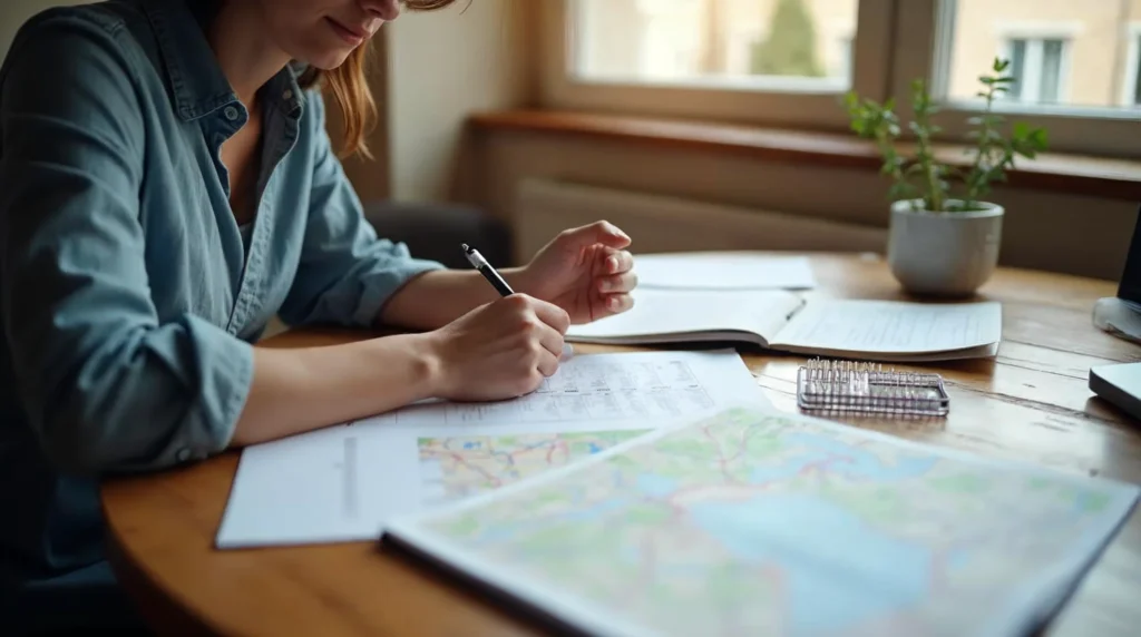 Jeune en train d'organiser sa recherche de bac pro en alternance avec un carnet, des documents et un planning
