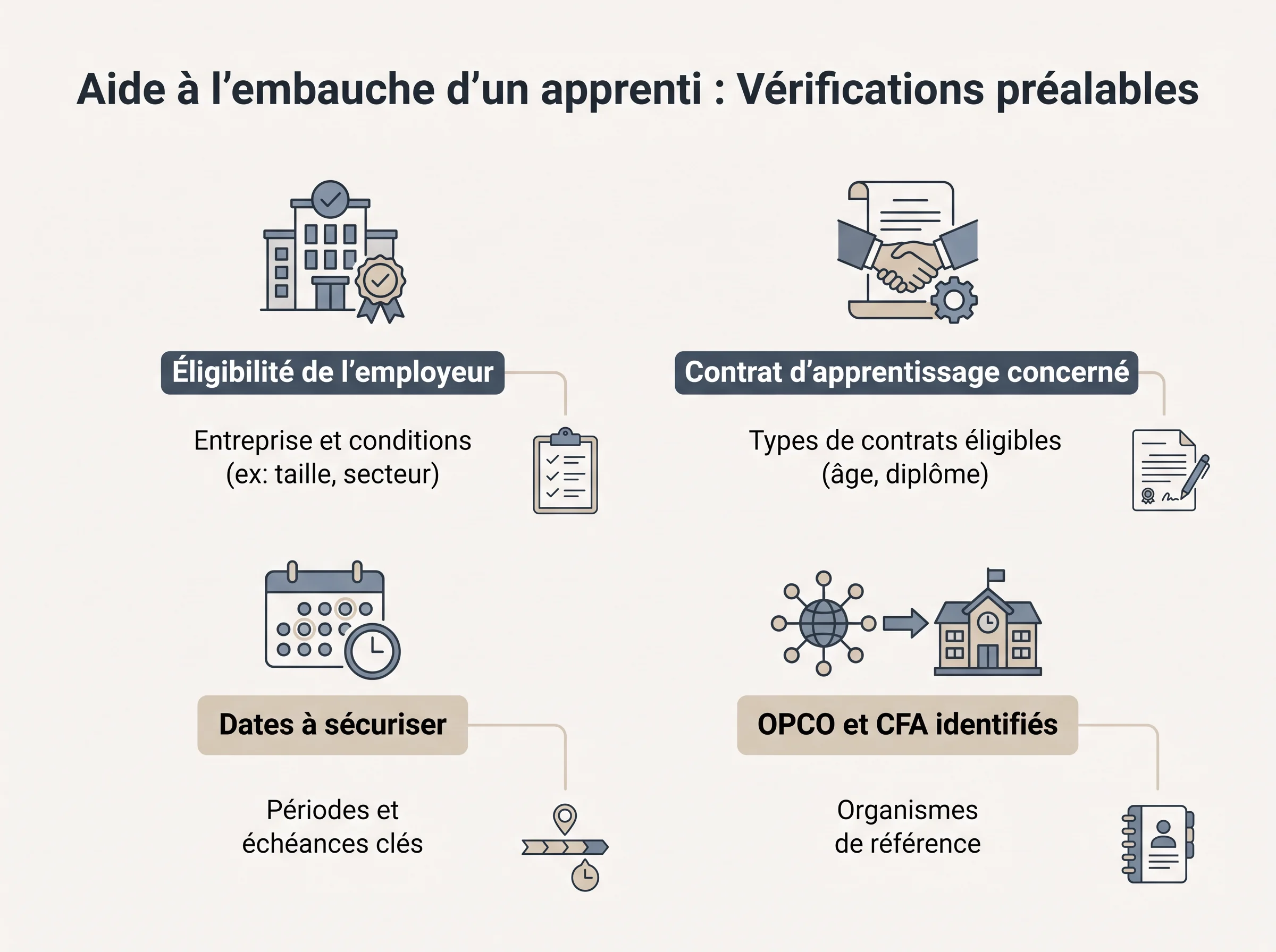 Vérifications préalables avant la demande d’aide Schéma des vérifications préalables avant une demande d’aide à l’embauche d’un apprenti