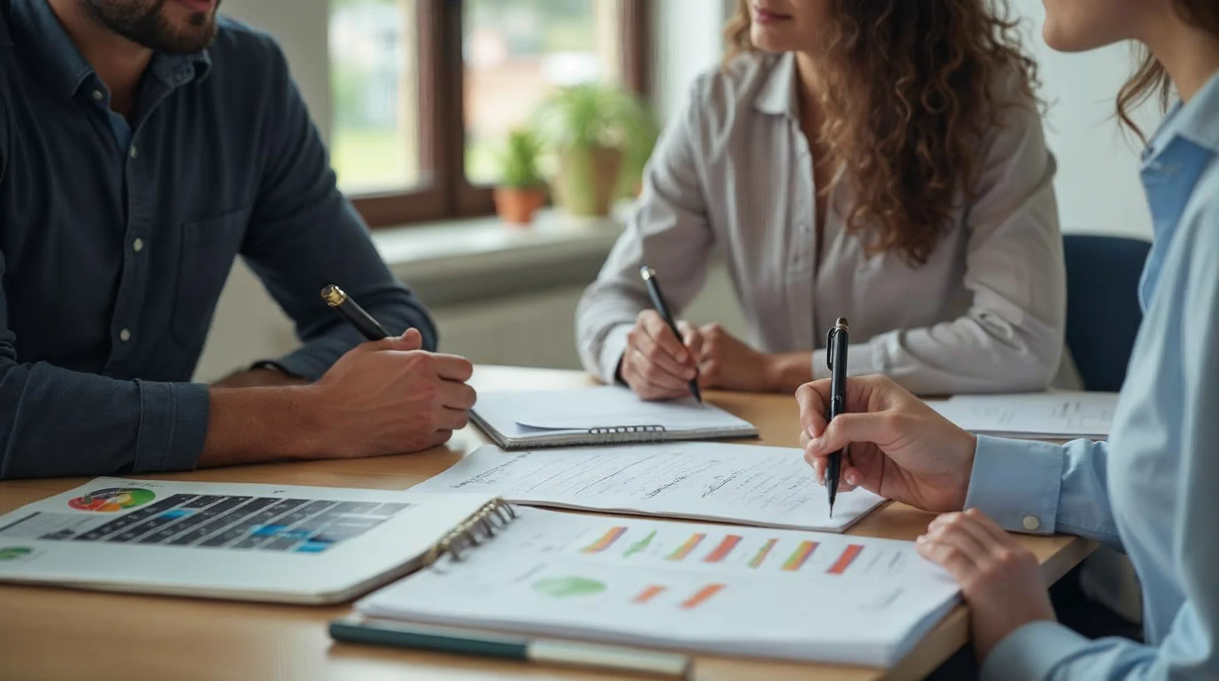 Employeur examinant le profil d’un futur apprenti avec des documents de formation et d’organisation avant un entretien