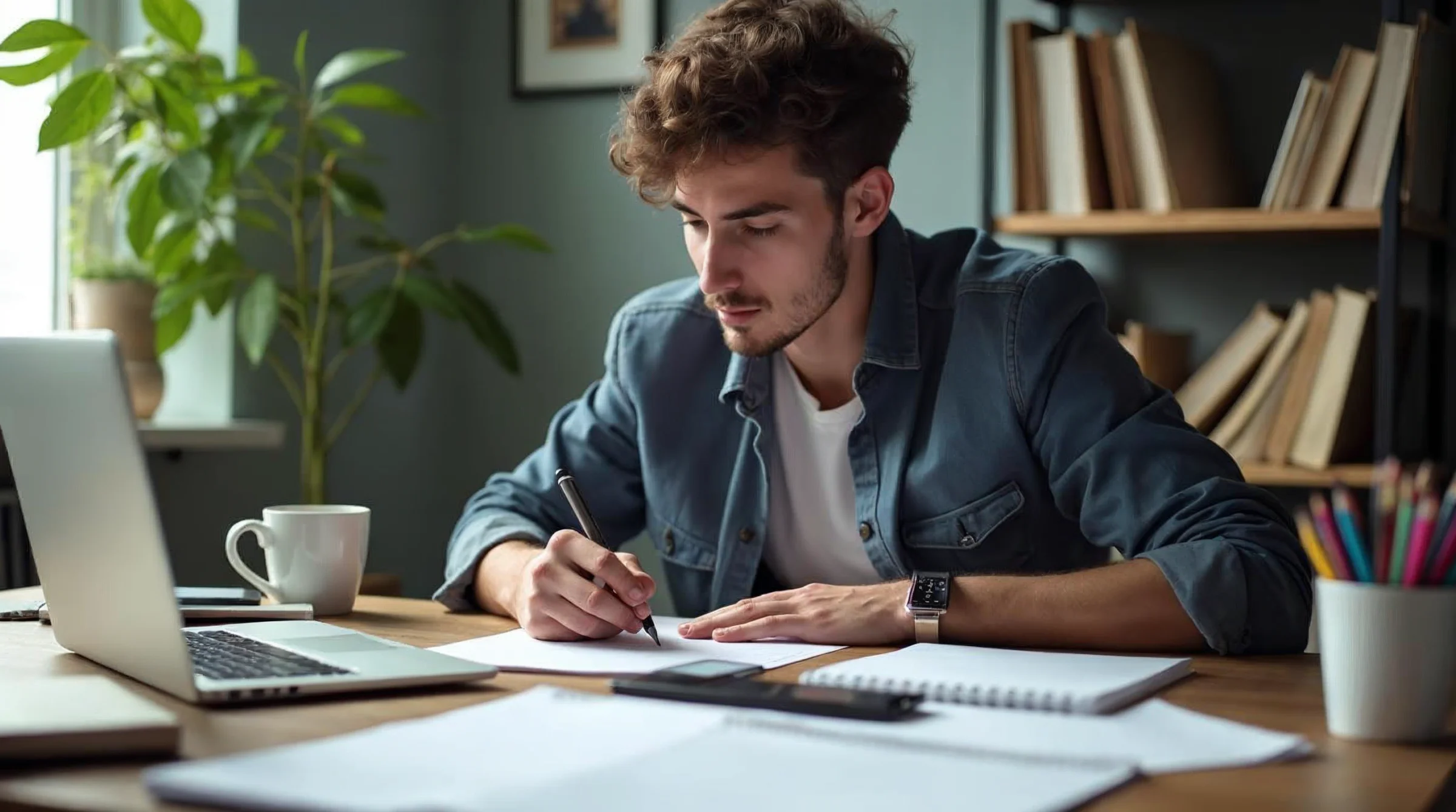 Jeune candidat en apprentissage préparant une réponse claire à une entreprise intéressée par son profil.