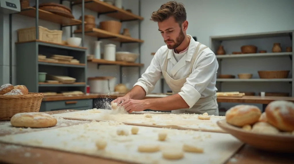 Apprenti en atelier de boulangerie pâtisserie face à un choix entre travail du pain, de la pâtisserie ou un parcours mixte.