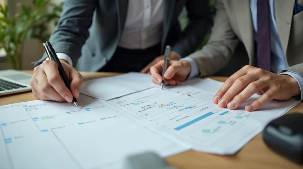 Employeur et futur apprenti comparent un planning d'alternance et un calendrier de formation avant de choisir un rythme adapté.