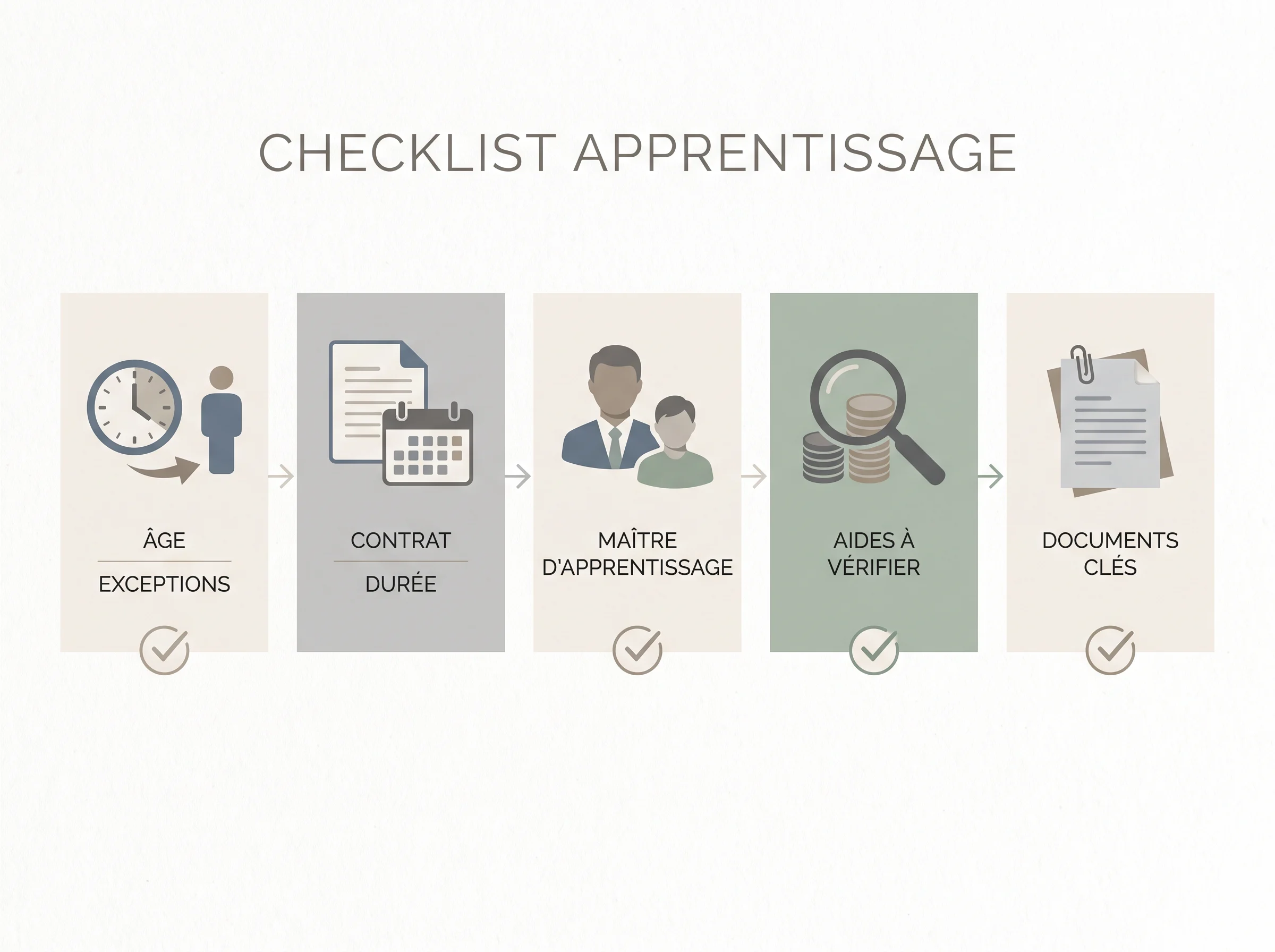 Checklist réglementaire avant signature d'un contrat d'apprentissage Infographie en checklist des points à vérifier avant de signer un contrat d'apprentissage.