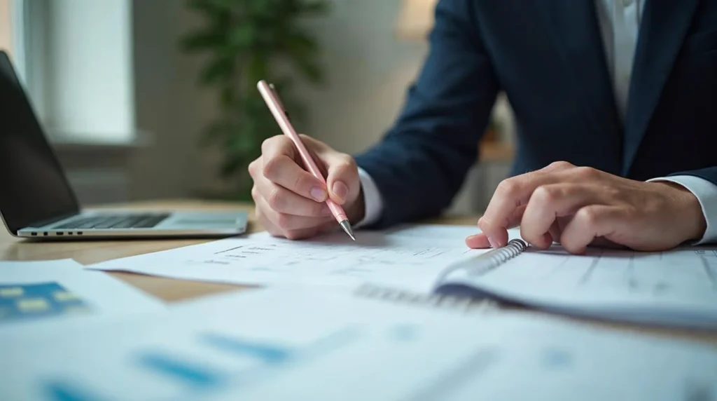 Responsable d’entreprise qui compare calmement plusieurs options pour recruter un apprenti à partir d’un besoin déjà cadré.