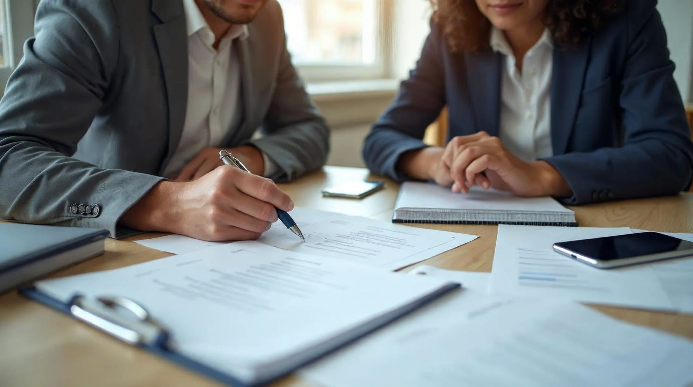 Responsable d’entreprise vérifiant les éléments nécessaires avant de confirmer l’embauche d’un apprenti.